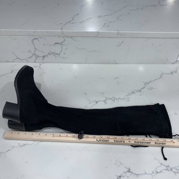 Stuart Weitzman Suede Over The Knee Boots Size 5.5 Black Block Heel - Picture 7 of 15